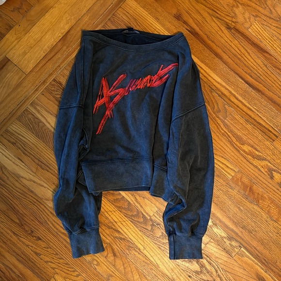 80s style short stonewash All Saints sweater sz M - Picture 6 of 7